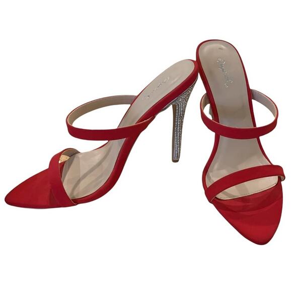 Qupid red heels sandals. Size 8.5 sparkly heels 4”. Almost new one flaw - Picture 3 of 6